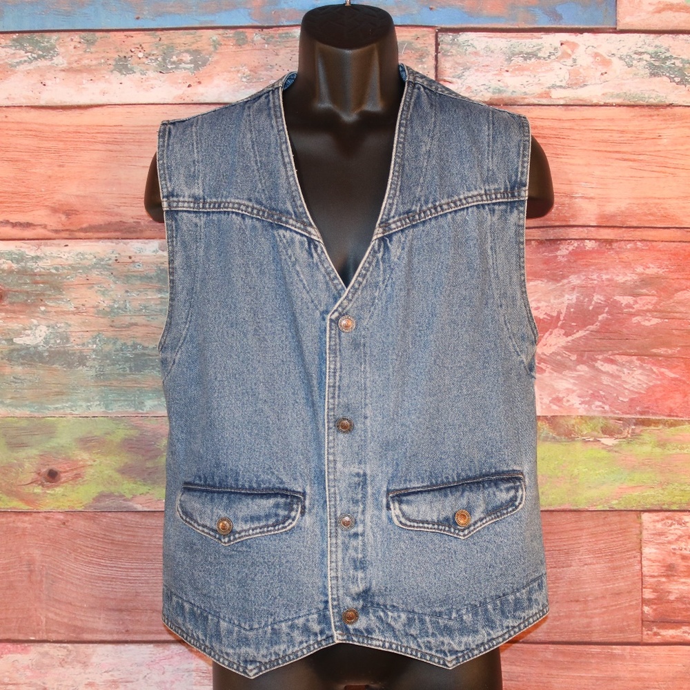 Harley Davidson Biker Blues Mens Denim Vest Sz S